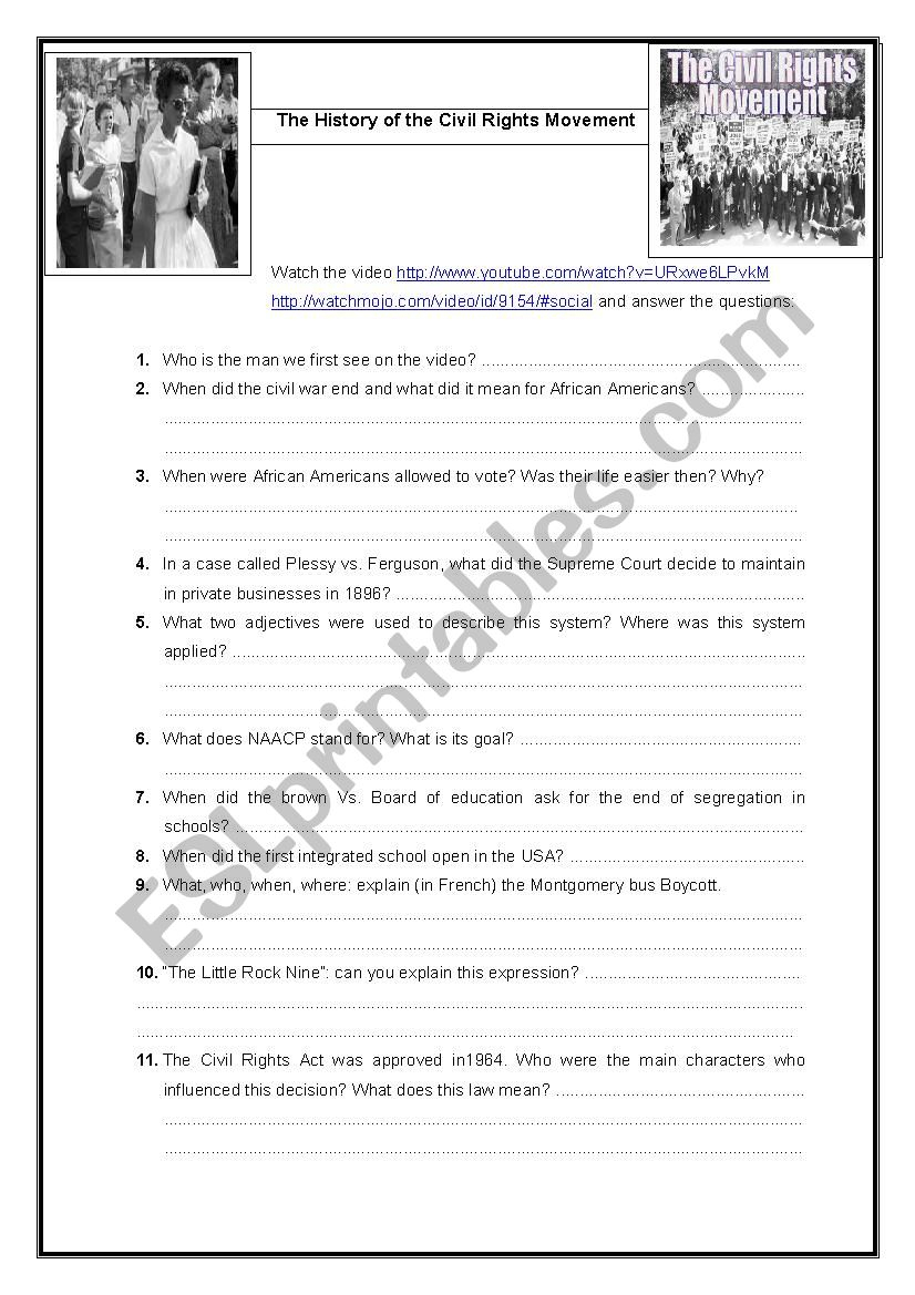 History Of Civil Rights Movement - Esl Worksheetobindidon | Civil Rights Movement Worksheets Printable