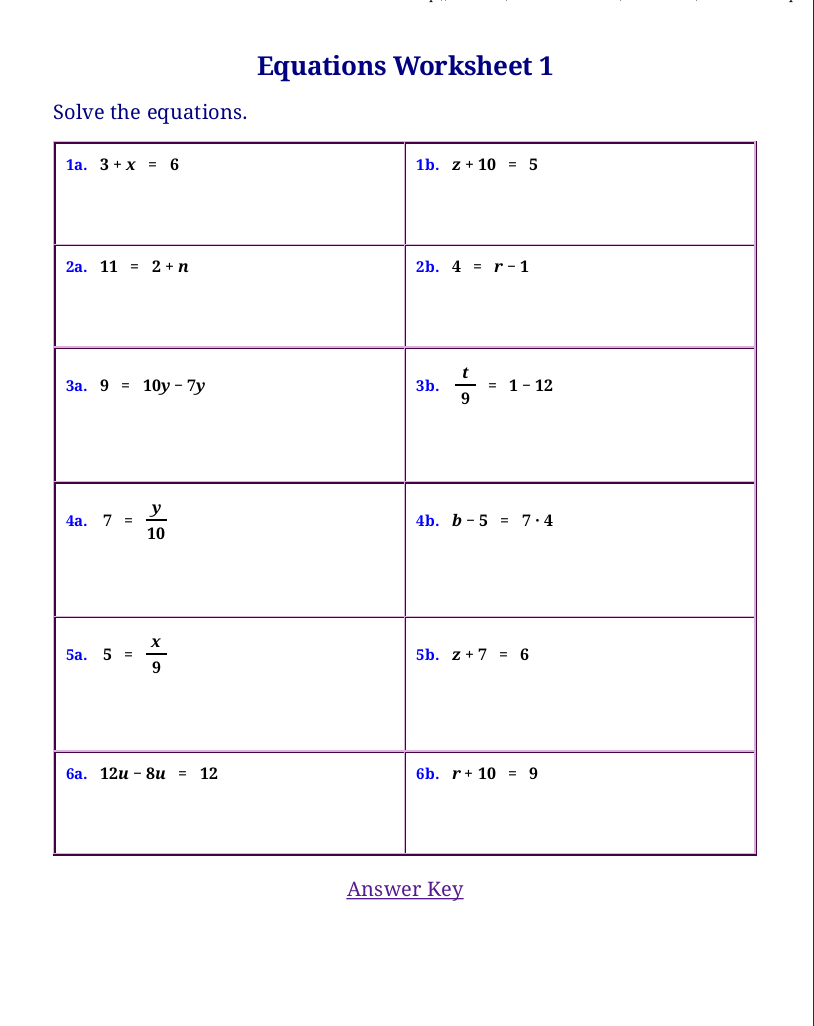 algebra equations to solve year 7