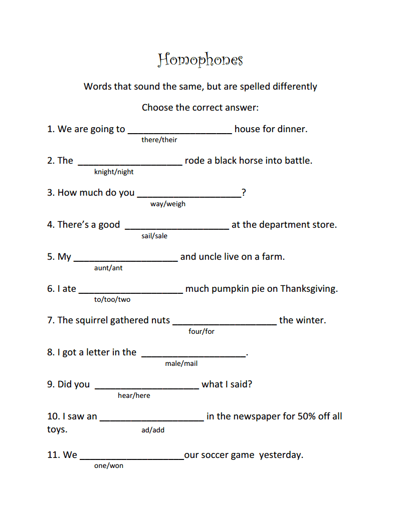  Free Printable Homophones Worksheets For Grade 2 Lexia s Blog