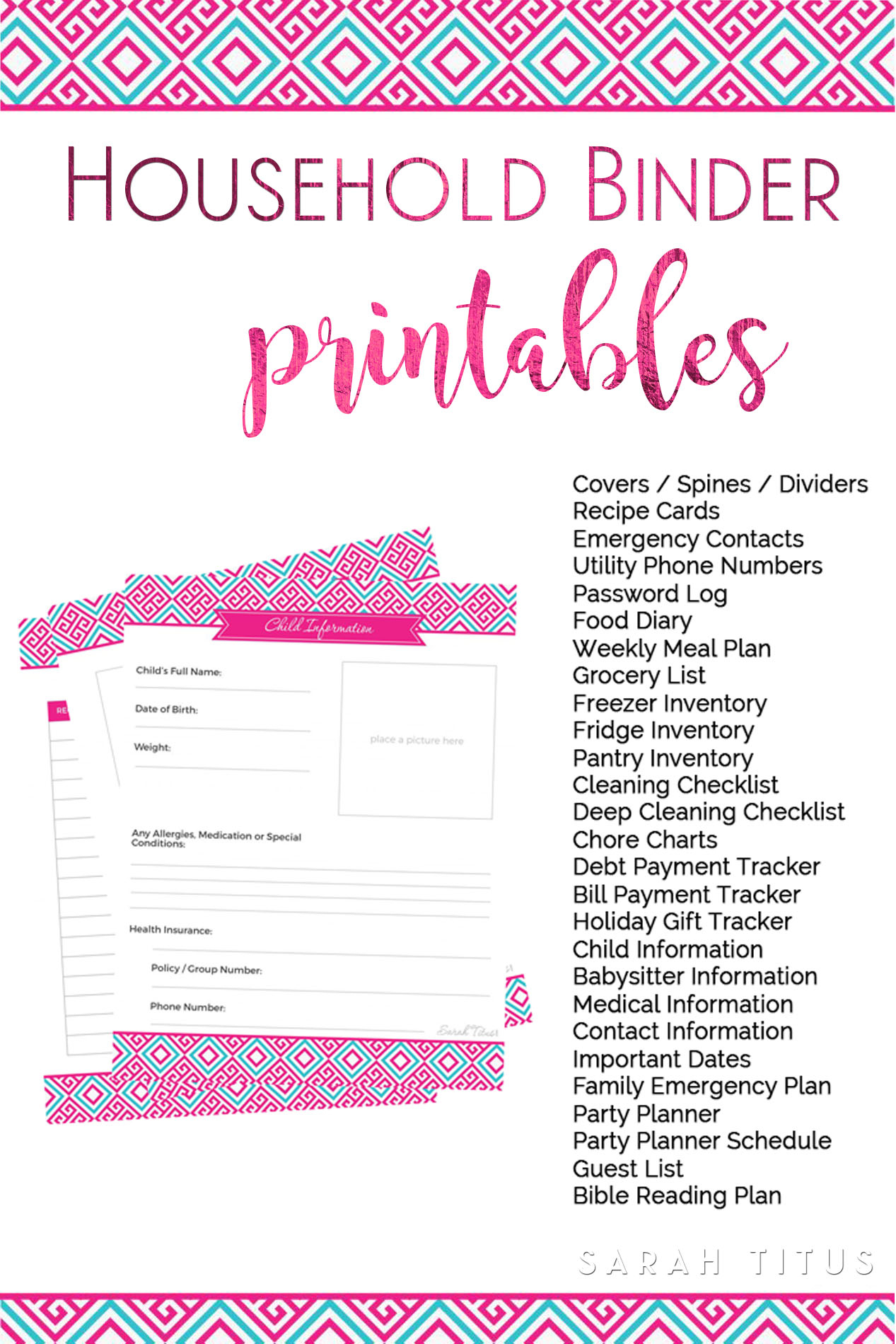 Household Binder Free Printables - Sarah Titus | Free Printable Home Organization Worksheets