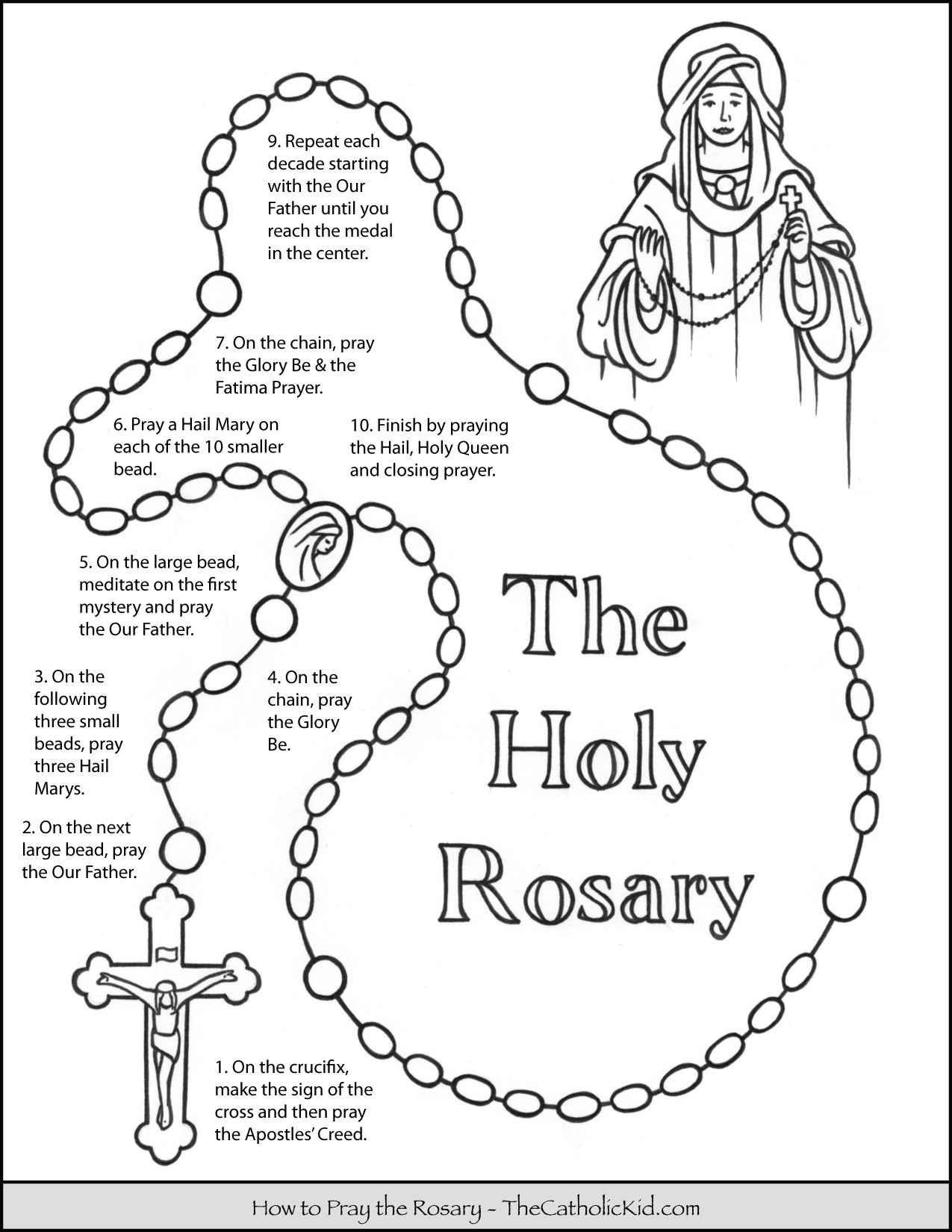 How To Pray The Rosary Coloring Page For Kids - Thecatholickid | Free Printable Rosary Worksheets
