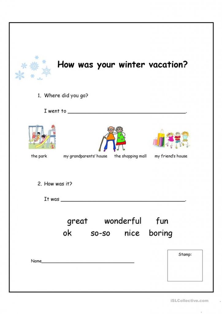 winter vacation holiday homework for class 1