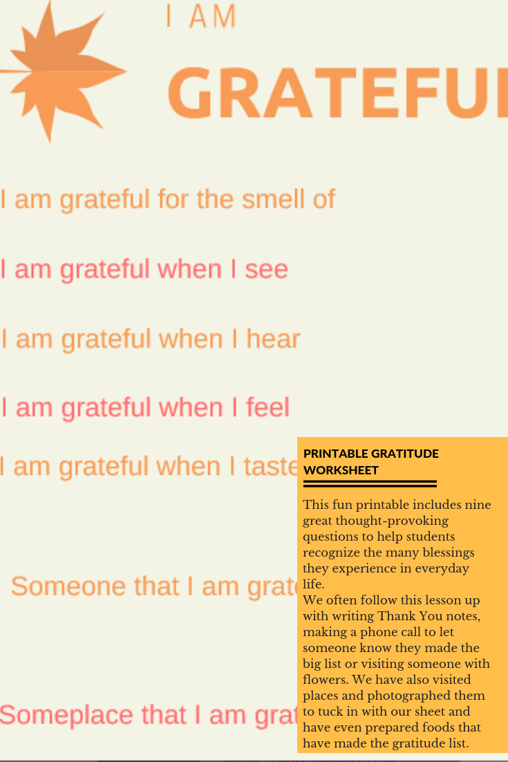 I Am Grateful Free Printable Worksheet For Students | Free Printable Gratitude Worksheets