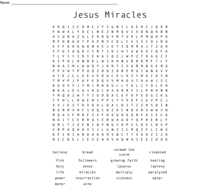 Jesus Miracles Word Search - Wordmint | Printable Worksheets Miracles ...