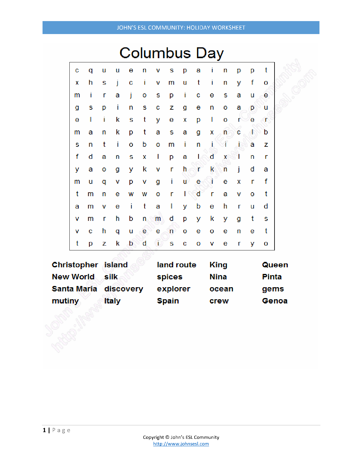 John&amp;#039;s Esl Community:holidays:columbus Day | Columbus Day Worksheets Printable