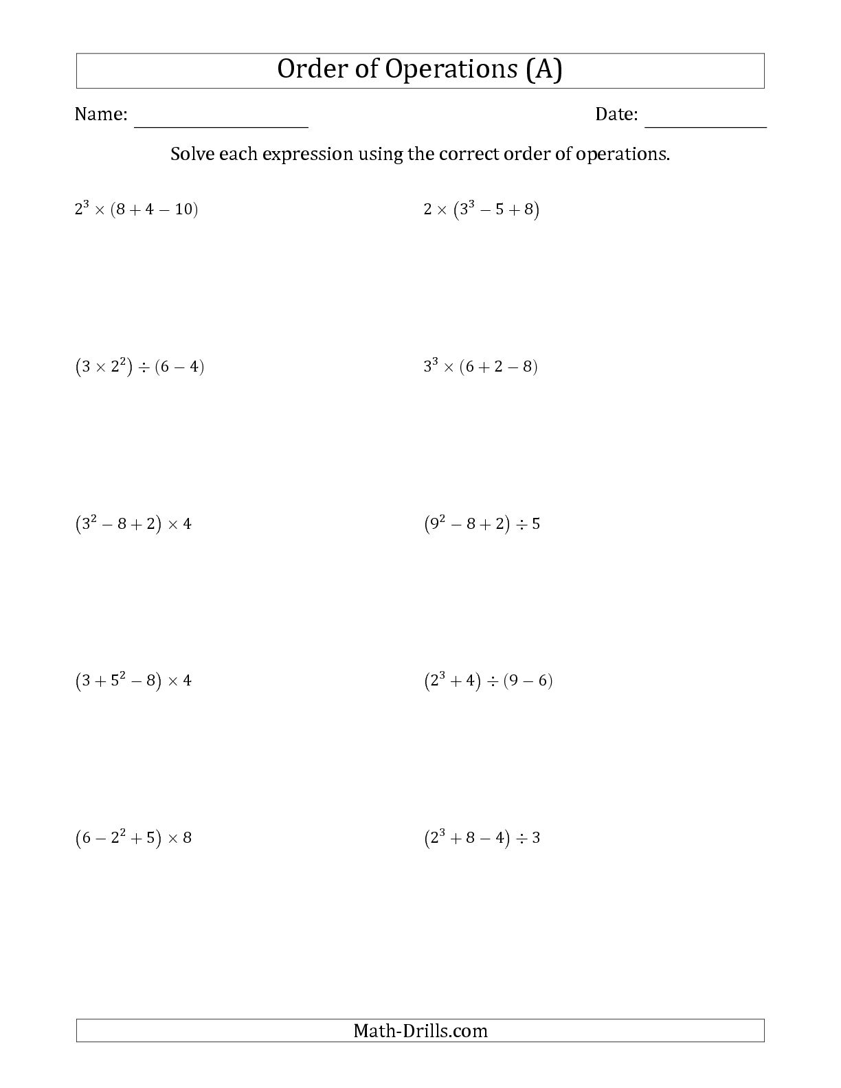 Kids : Order Of Operations Worksheets 7Th Grade Order Of Operations | Free Printable Order Of Operations Worksheets 7Th Grade