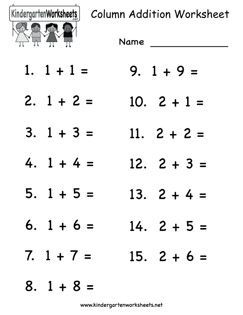 Kindergarten Column Addition Worksheet Printable | Teaching | Picture Math Worksheets Printable