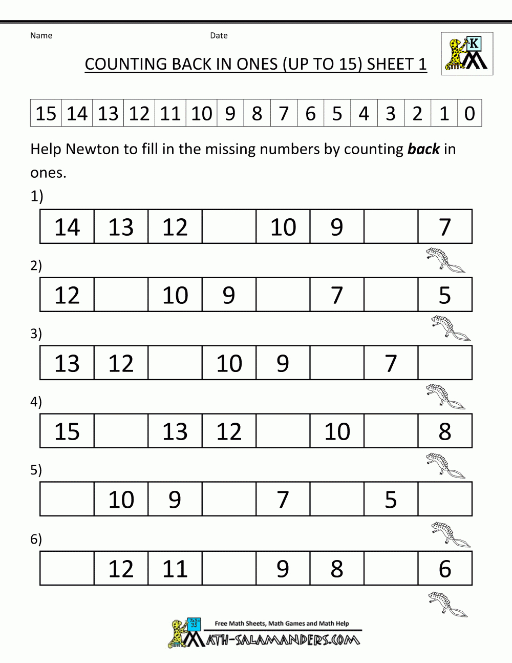 Kindergarten Counting Worksheet - Sequencing To 15 | Counting Printable Worksheets For Kindergarten