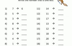 Kindergarten Math Printable Worksheets - One Less | Free Printable Math Worksheets For Adults