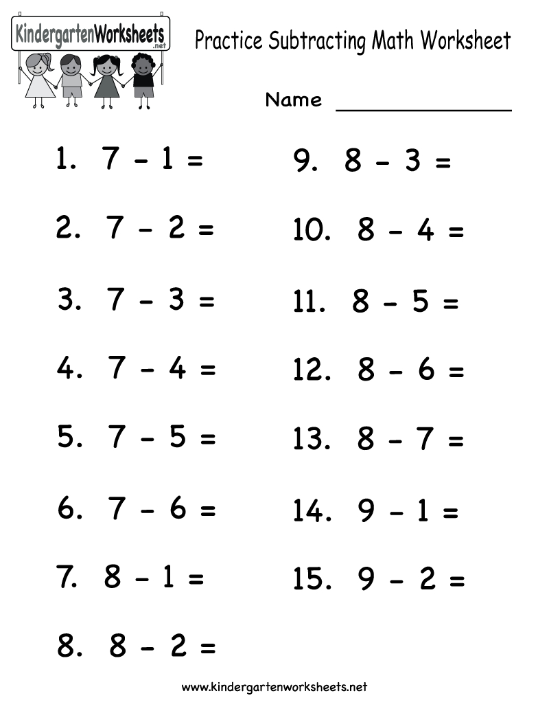Kindergarten Practice Subtracting Math Worksheet Printable | Home | Arithmetic Worksheets Printable