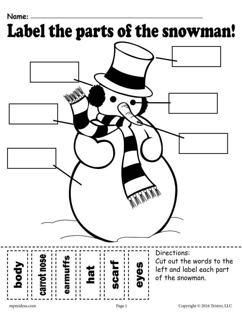 Label The Snowman&amp;quot; Worksheets (2 Free Printable Versions) | Prek | Snowman Worksheet Printables