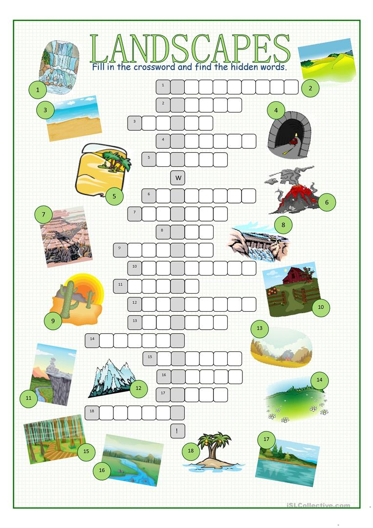 Landscapes Crossword Puzzle Worksheet - Free Esl Printable | Free Printable Landform Worksheets
