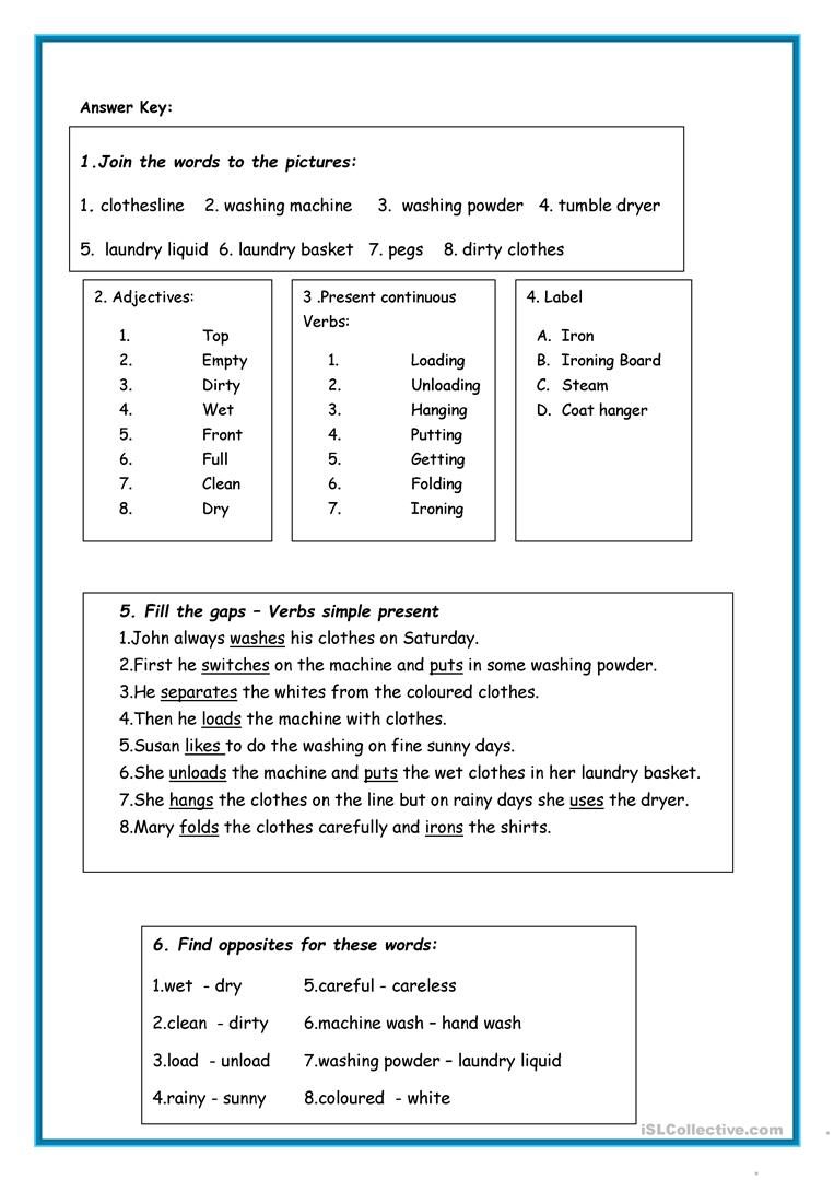 Laundry Worksheet Free Esl Printable Worksheets Madeteachers