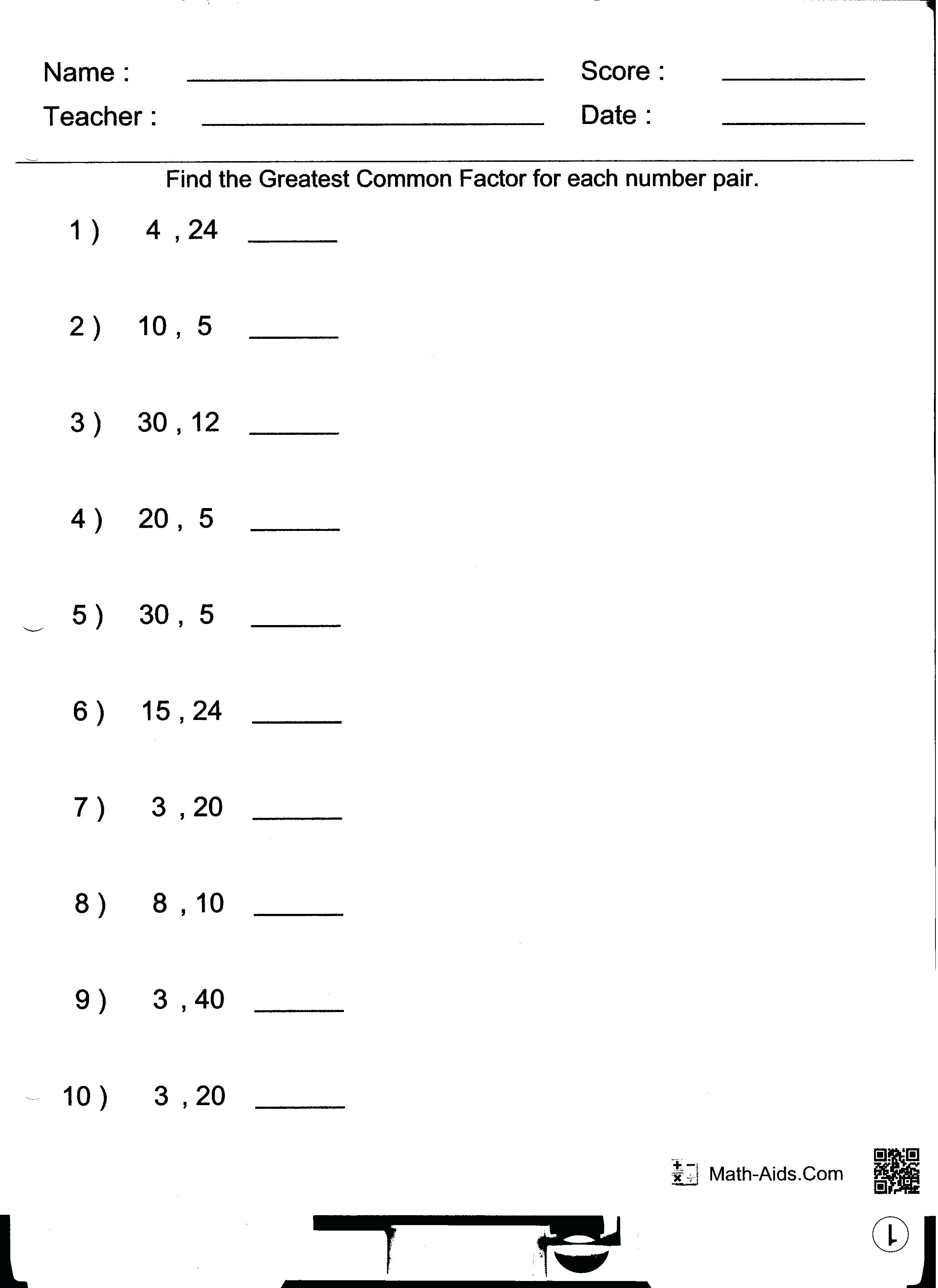 Lcm Of 5 And 20 Math Grade 6 Factoring Worksheets Free Printable | Free Printable Greatest Common Factor Worksheets