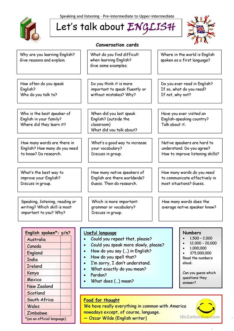 Let&amp;#039;s Talk About English Worksheet - Free Esl Printable Worksheets | Free Printable English Conversation Worksheets