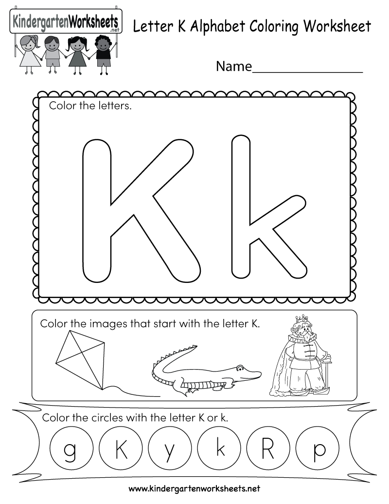 Letter K Coloring Worksheet - Free Kindergarten English Worksheet | Letter K Worksheets Printable