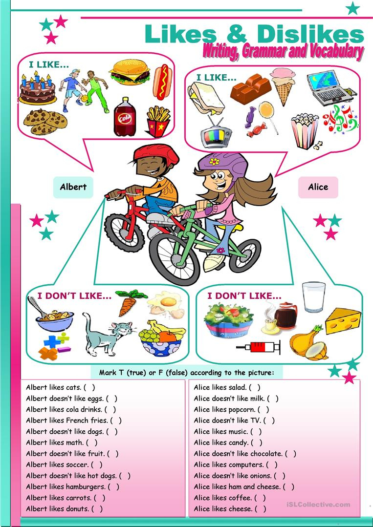 Likes And Dislikes Worksheet Likes And Dislikes ESL Activities Likes And Dislikes Worksheet Likes And Dislikes ESL Activities