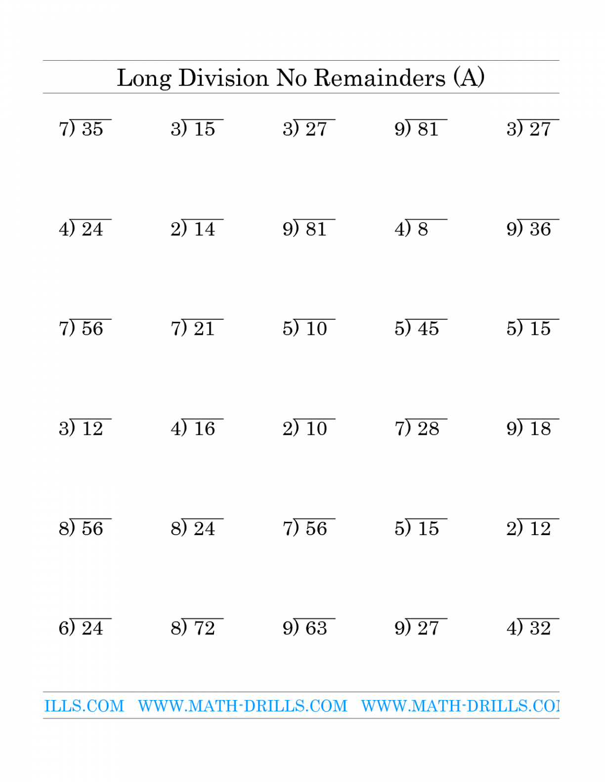 Free Printable Long Division Worksheets 6th Grade