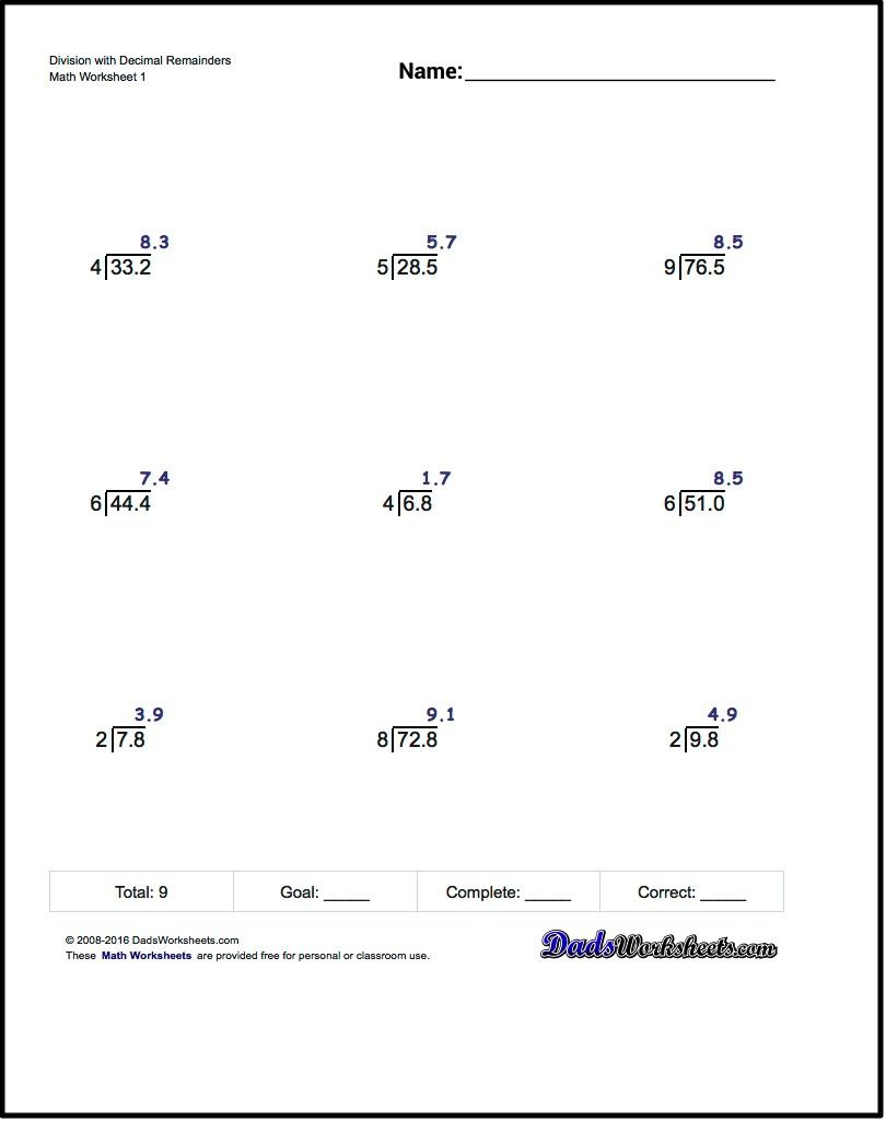Long Division Worksheets! Long Division Worksheets With Decimal | Printable Decimal Division Worksheets