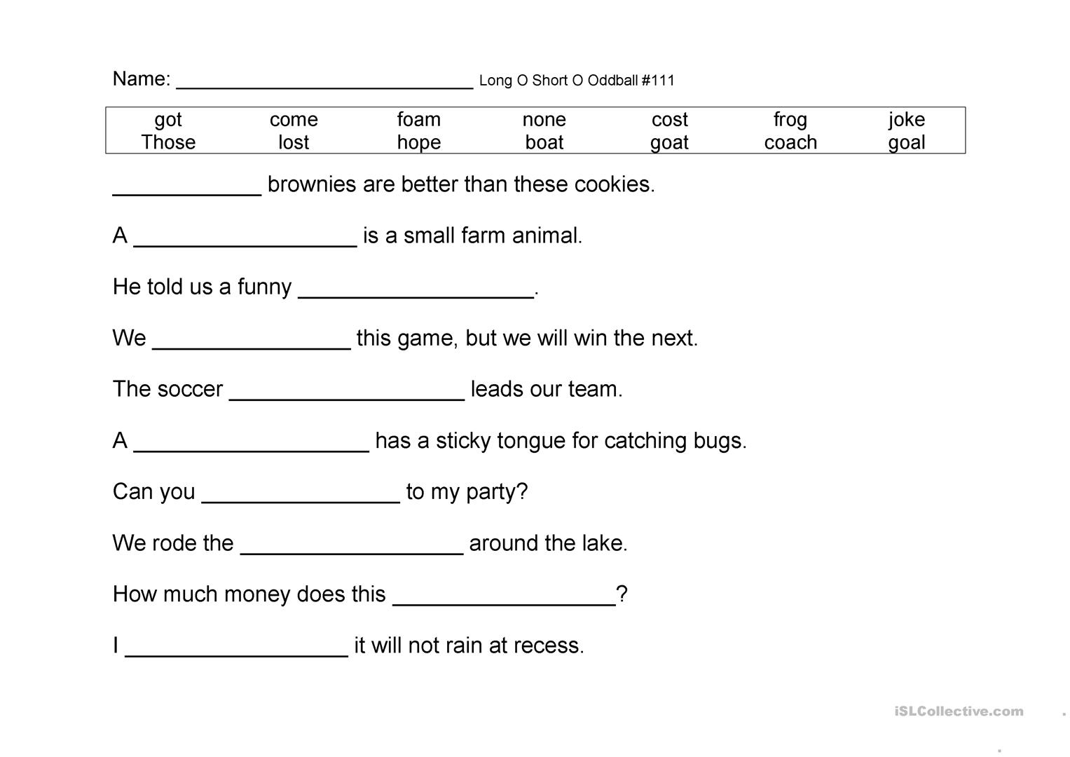 Long O Short O Oddball Sentences Worksheet - Free Esl Printable | Short O Worksheets Printable