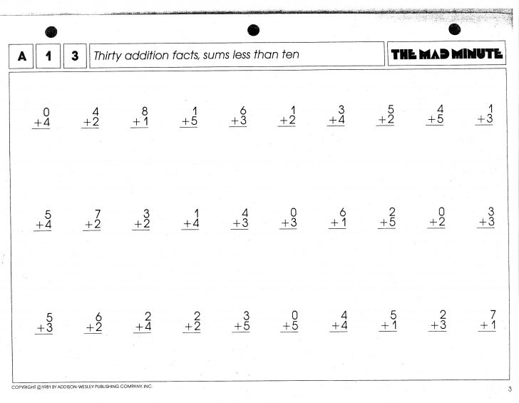 Mad Minute Addition Sheet (Picture) | School - Preschool | Math | Mad
