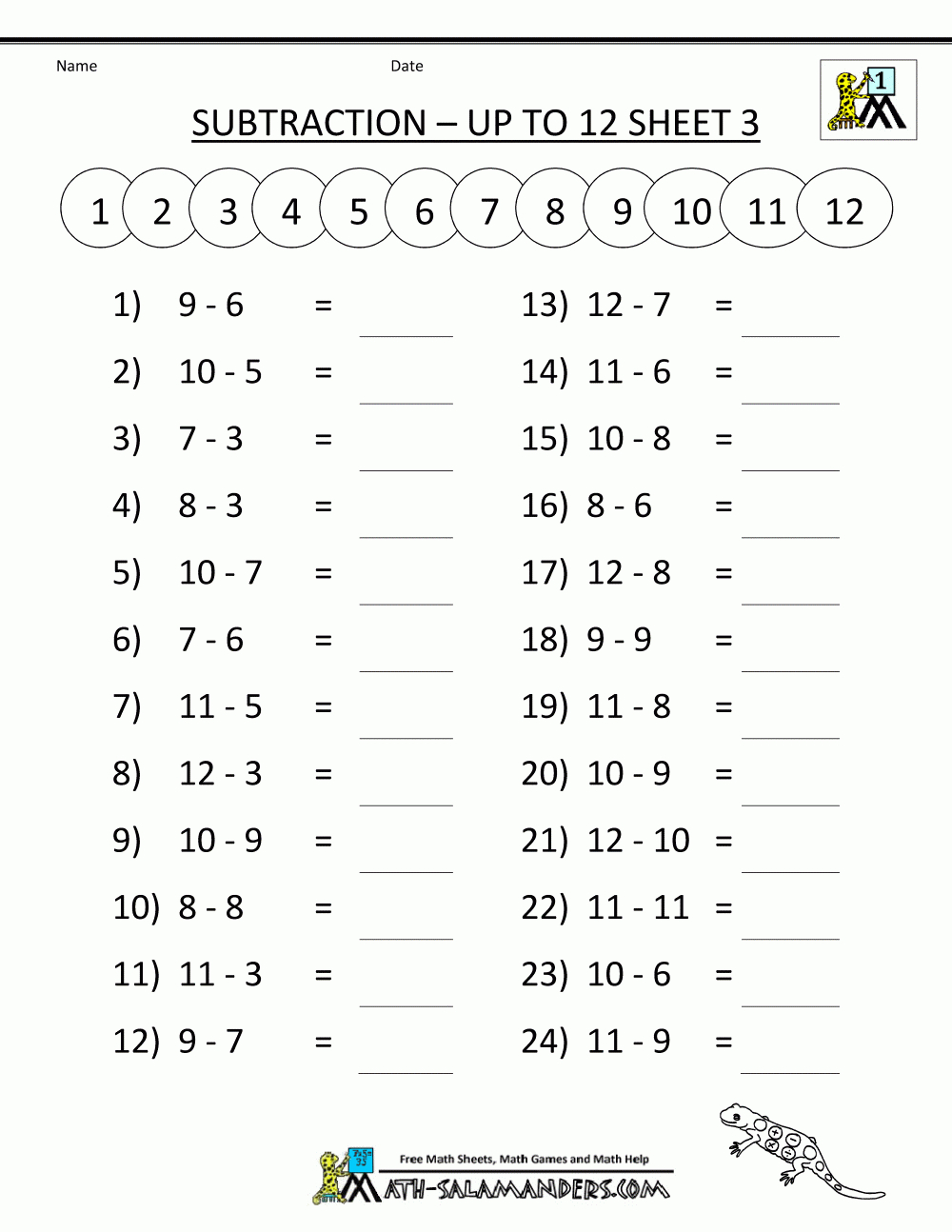 Math Subtraction Worksheets 1St Grade | First Grade Math Facts Printable Worksheets