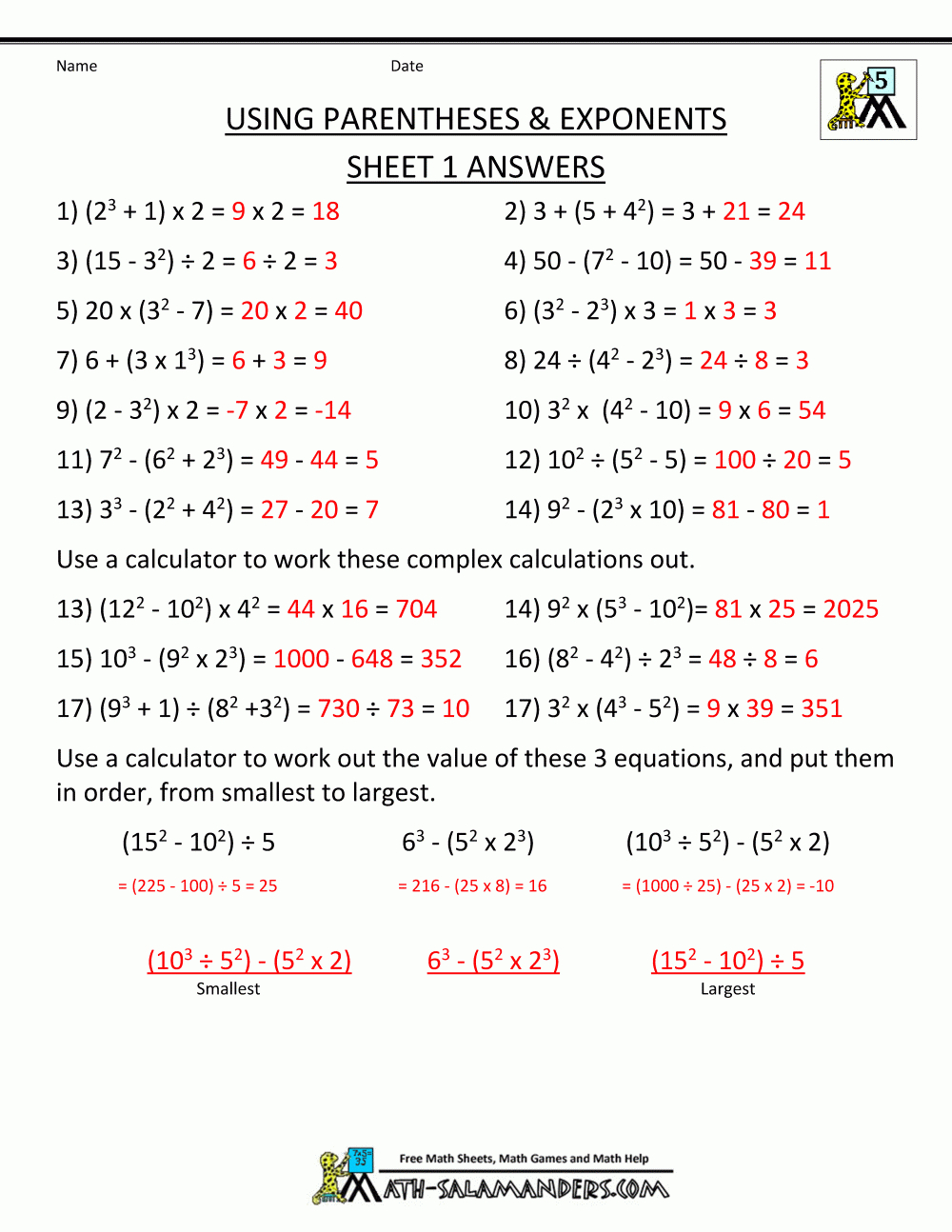 Pemdas Worksheets Order Of Operations 3 | Math 1 | Math | Printable