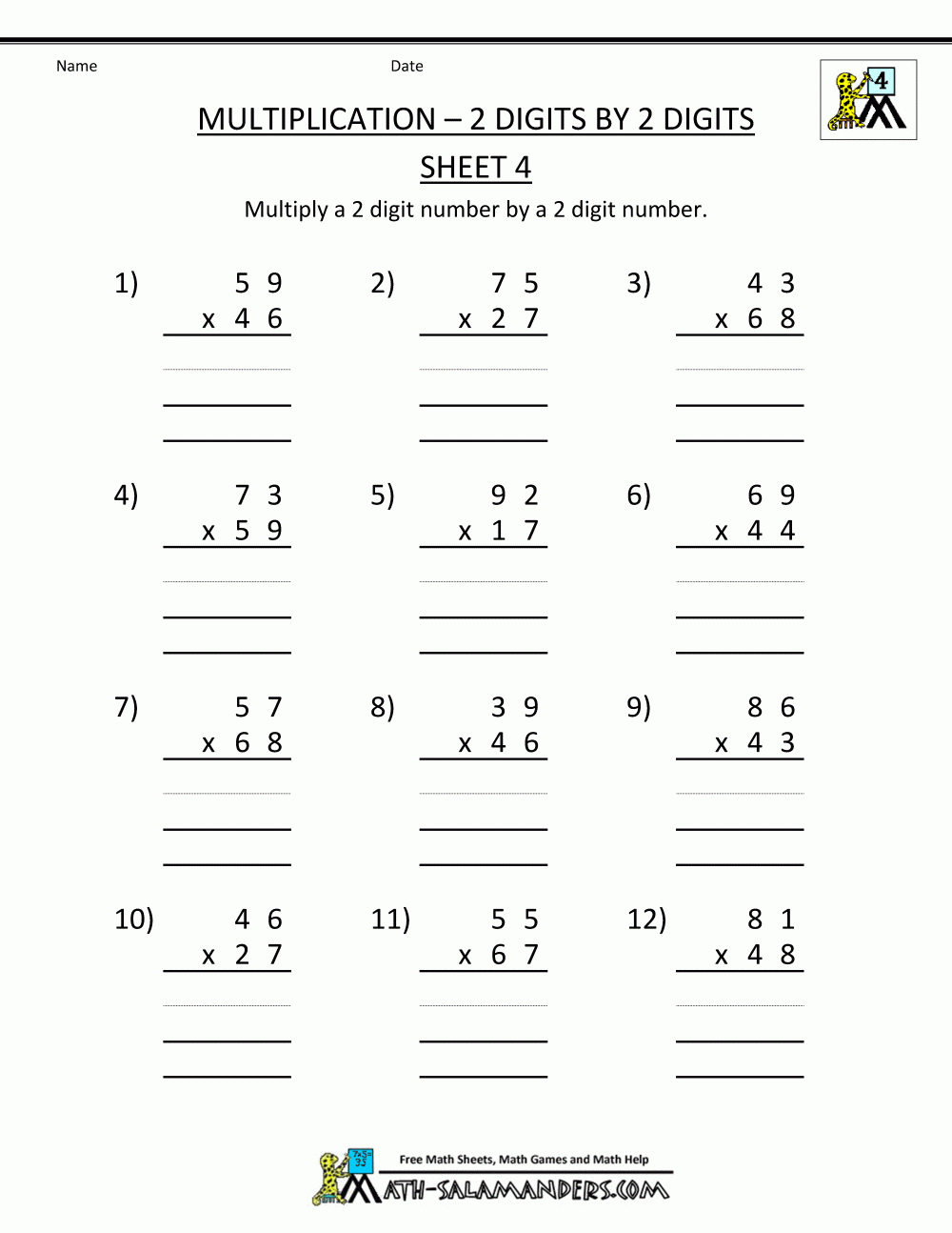 Math Worksheets Printable Multiplication 2 Digits2 Digits 4 | Free Printable Multiplication Worksheets Grade 2