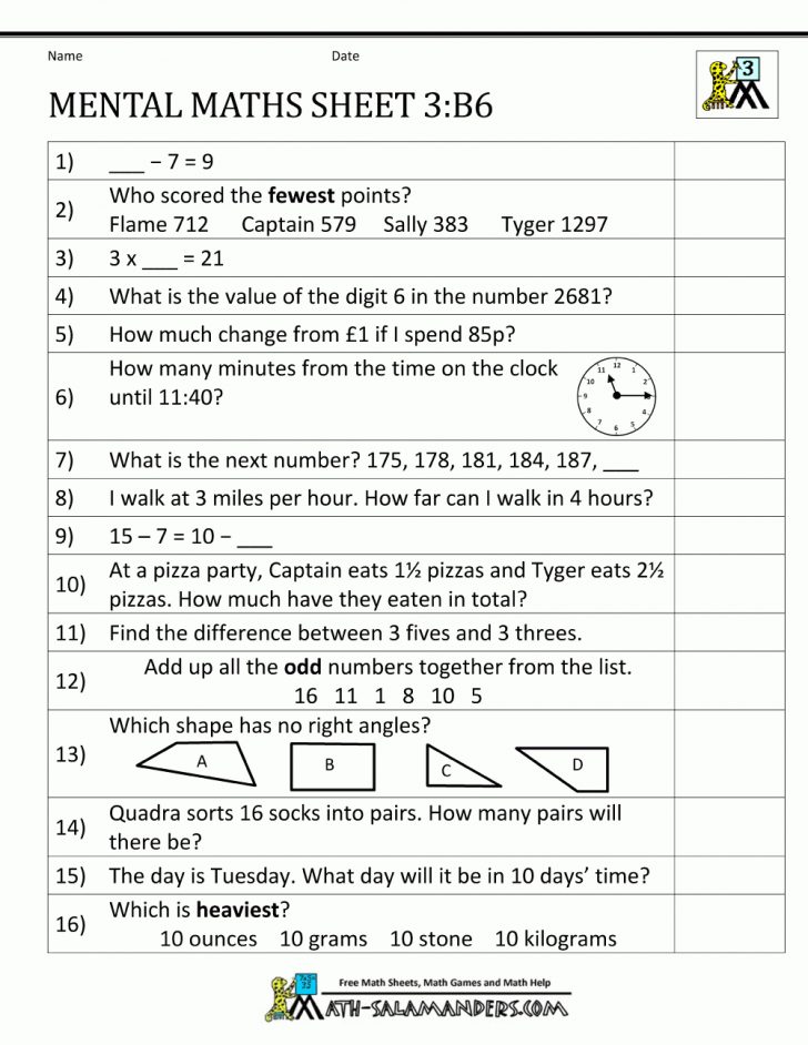 Mental Maths Year 3 Worksheets | Printable Worksheets For Year 3 ...