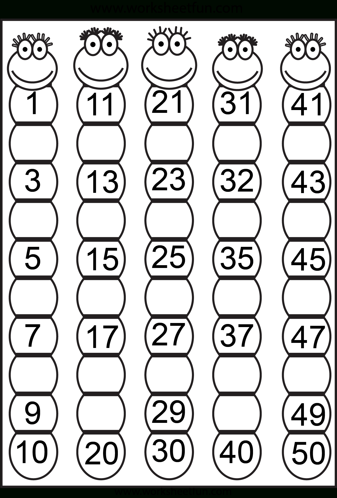 Missing Numbers 1-50 – 4 Worksheets / Worksheets | Math | Free Printable Missing Number Worksheets