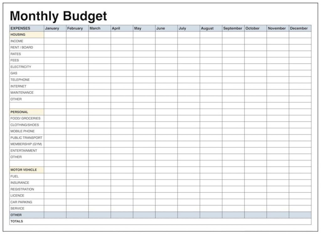 monthly budget spreadsheet
