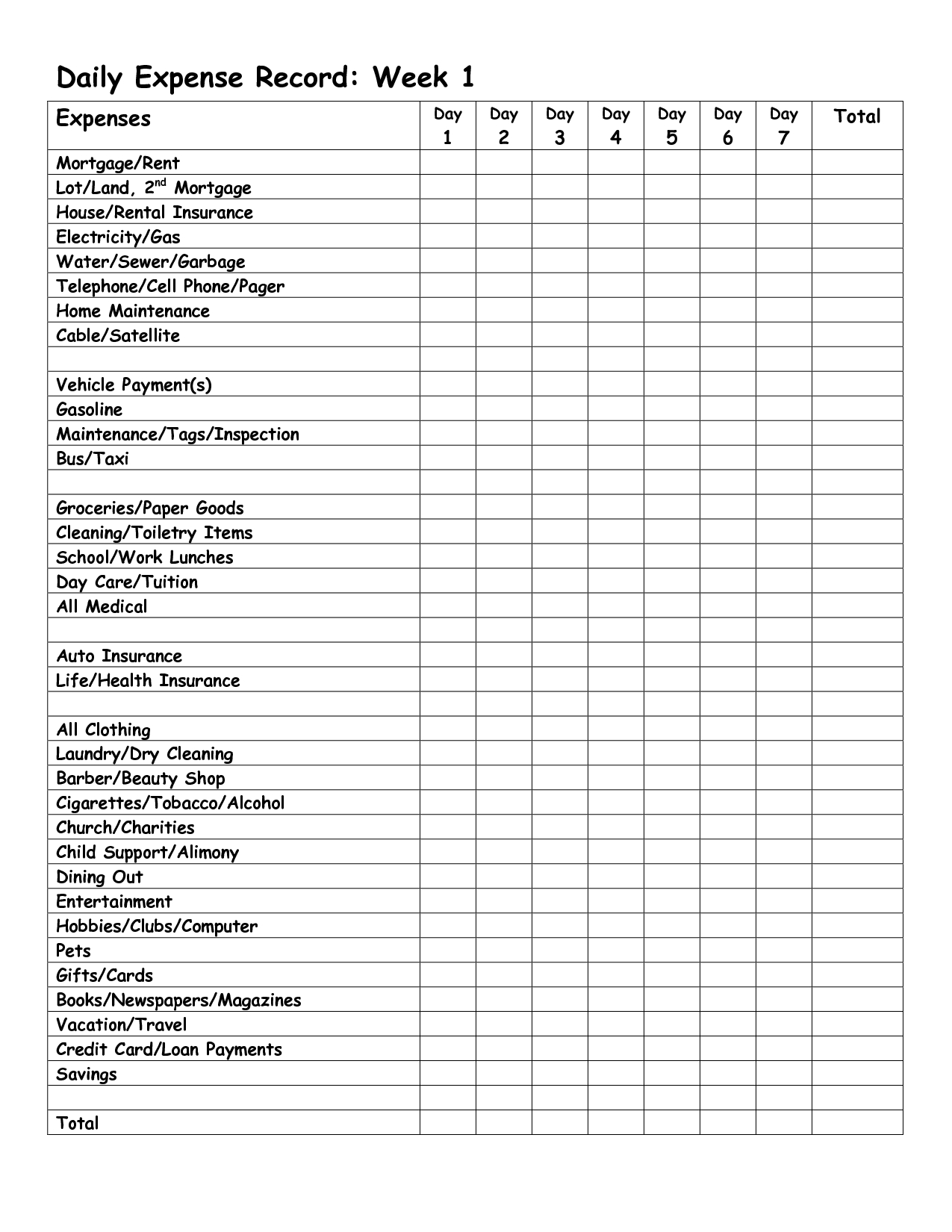 List Down Your Weekly Expenses With This Free Printable Weekly Daily