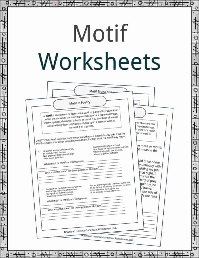 Motif Examples, Definition And Worksheets | Kidskonnect | Printable Literature Worksheets