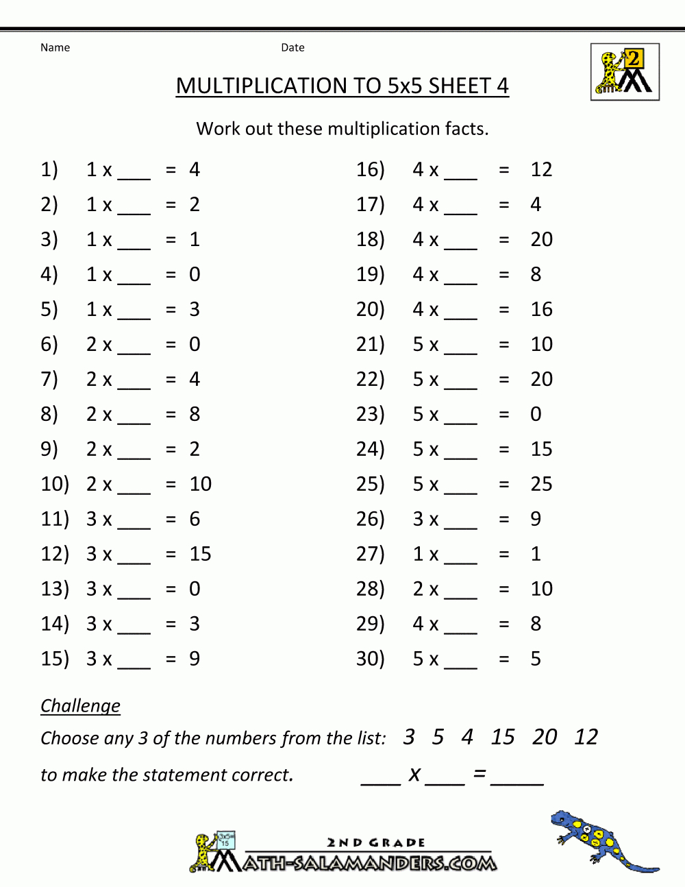 Multiplication Practice Worksheets To 5X5 | Free Printable Math Worksheets For 4Th Grade Multiplication