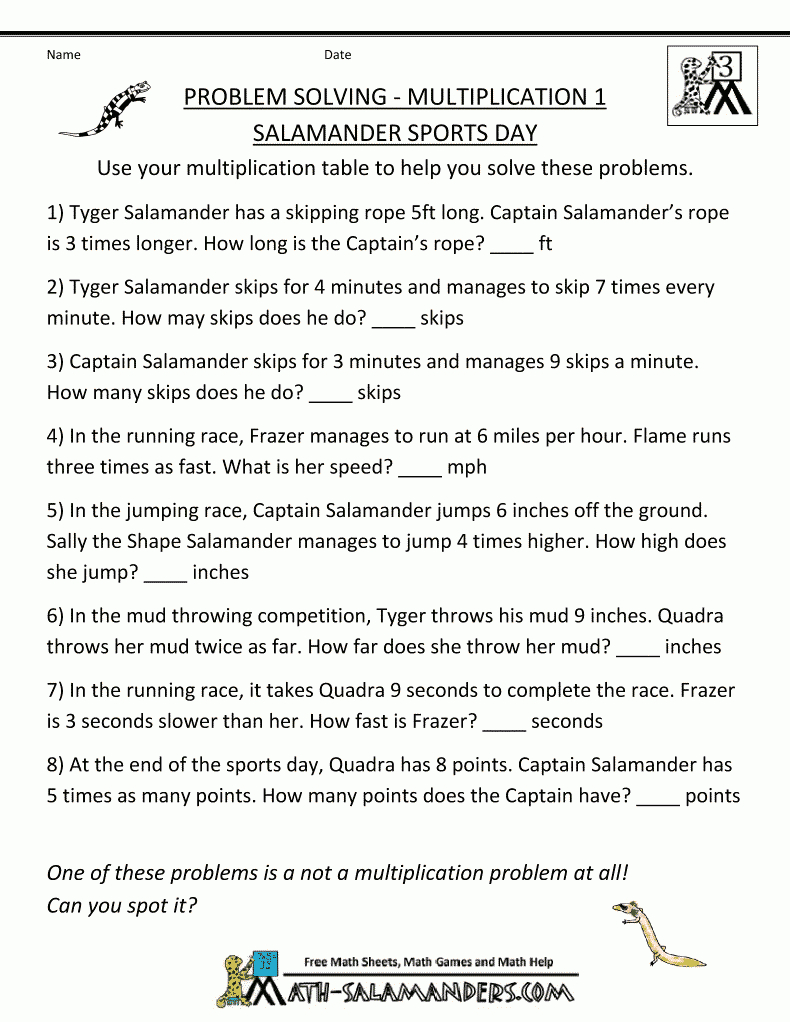 Multiplication-Word-Problems-Multiplication-1-Salamander-Sports-Day | Third Grade Math Word Problems Printable Worksheets