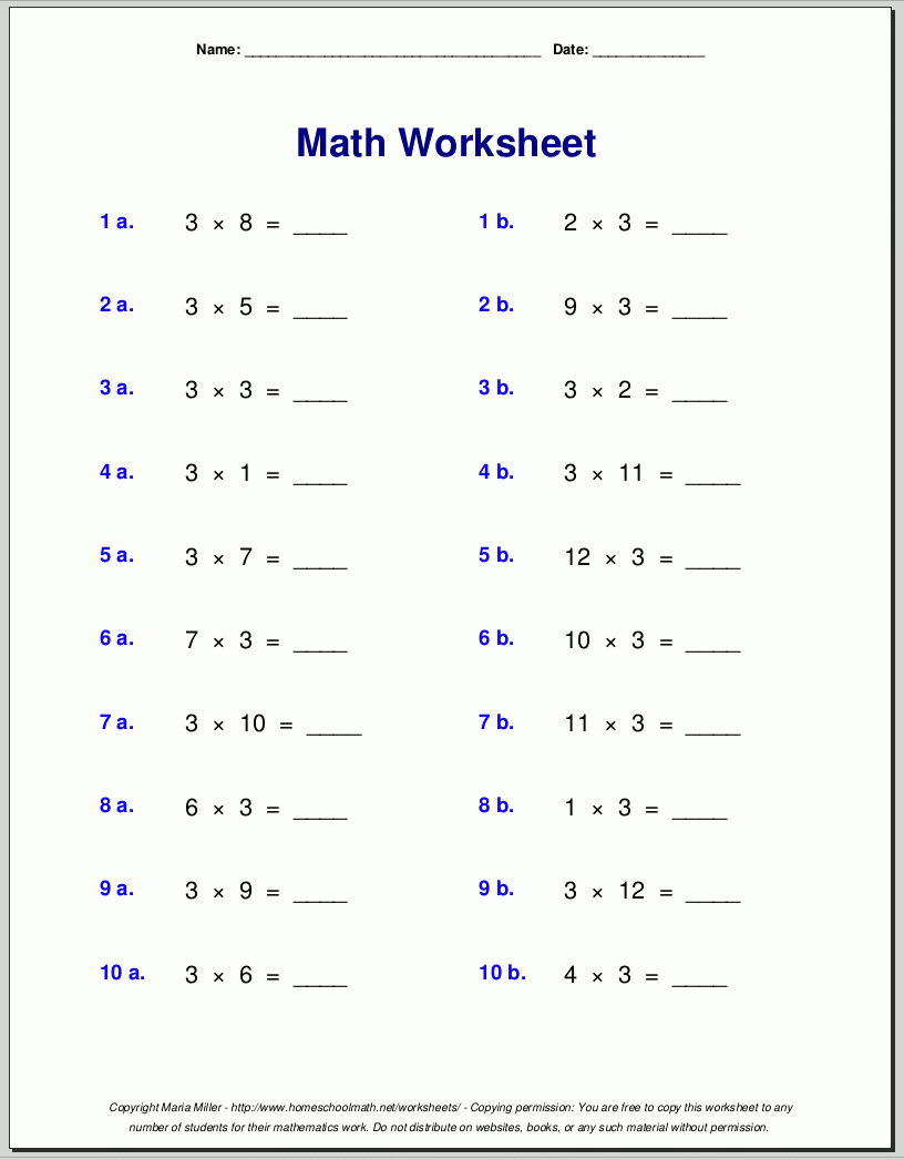 Multiplication Worksheets For Grade 3 | Multiplication Table Worksheets Printable