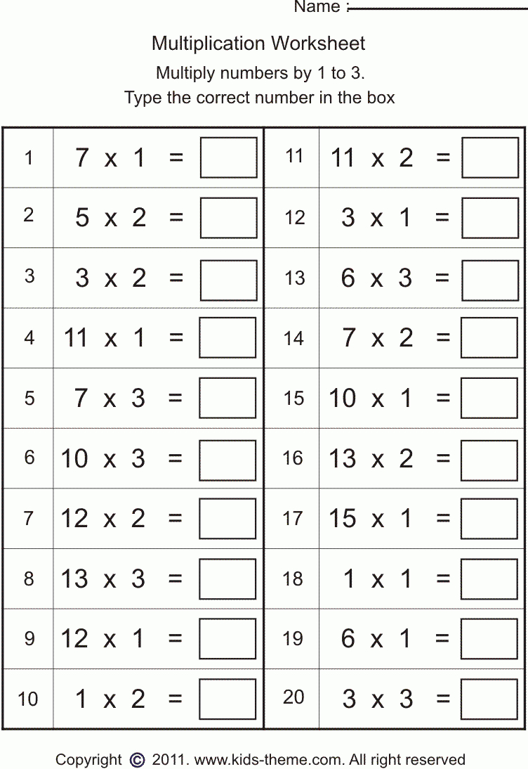 Multiplication Worksheets - Multiply Numbers1 To 3 | Math | Printable Math Worksheets For Grade 2