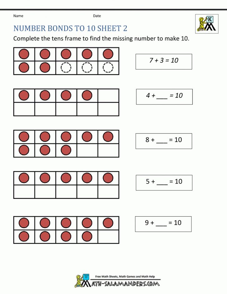 number bonds to 10 worksheets frame games printable