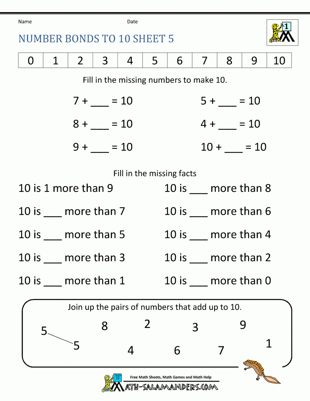 Number Bonds To 10 Worksheets | Printable Number Bond Worksheets