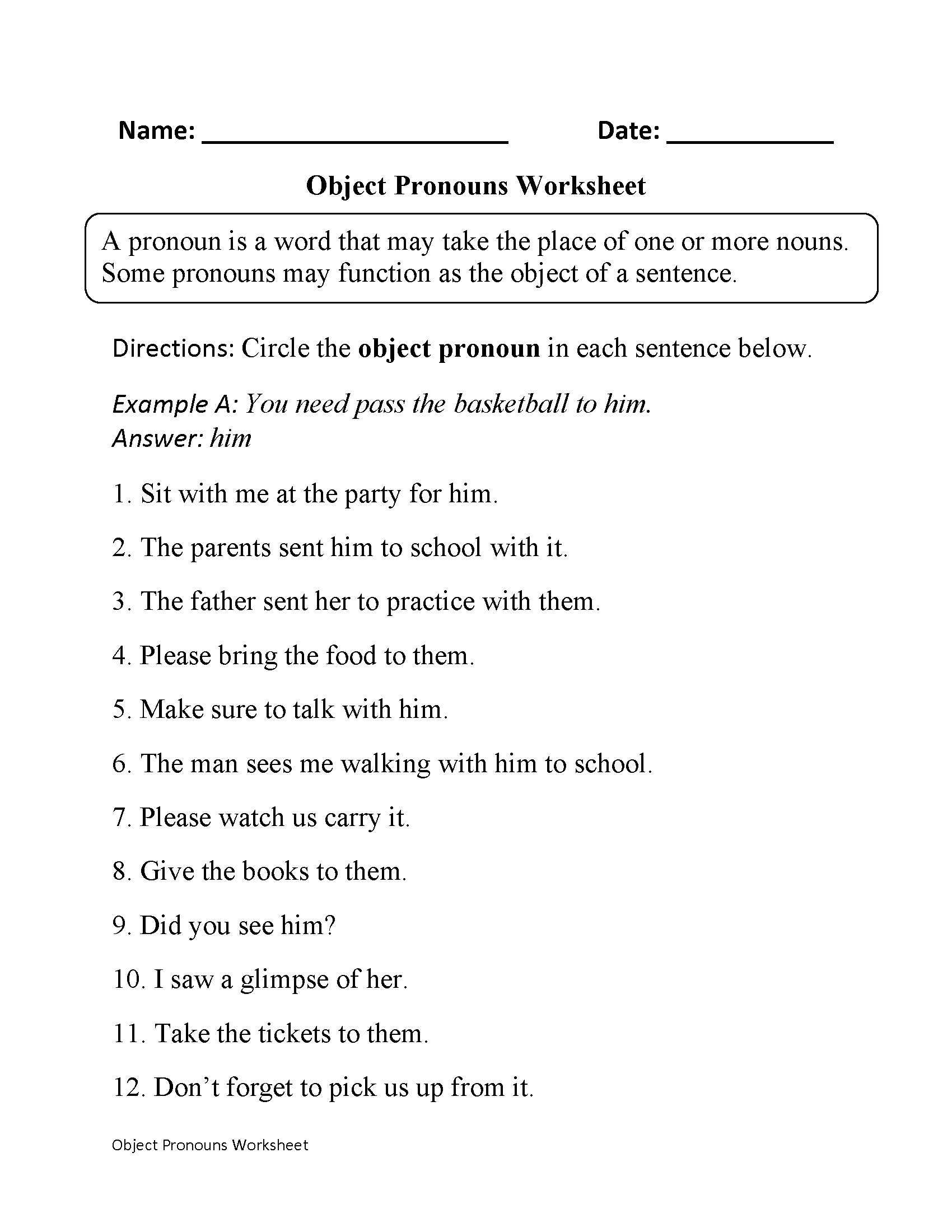 Second Grade Pronouns Worksheet In Pronoun Worksheets Pronoun My XXX 