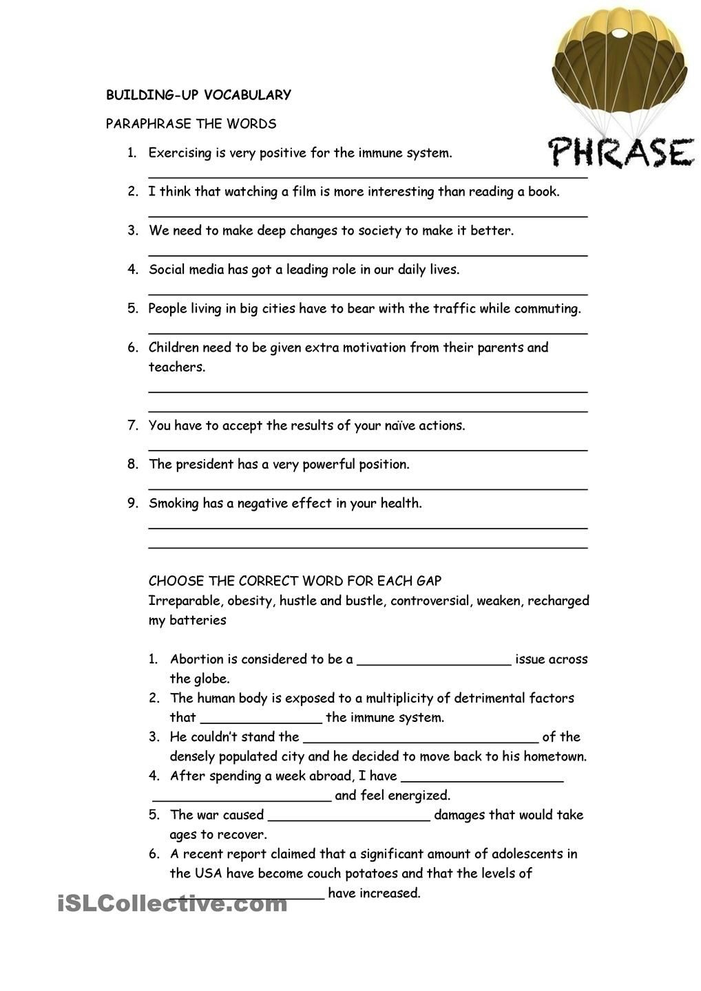 paraphrasing practice worksheet middle school