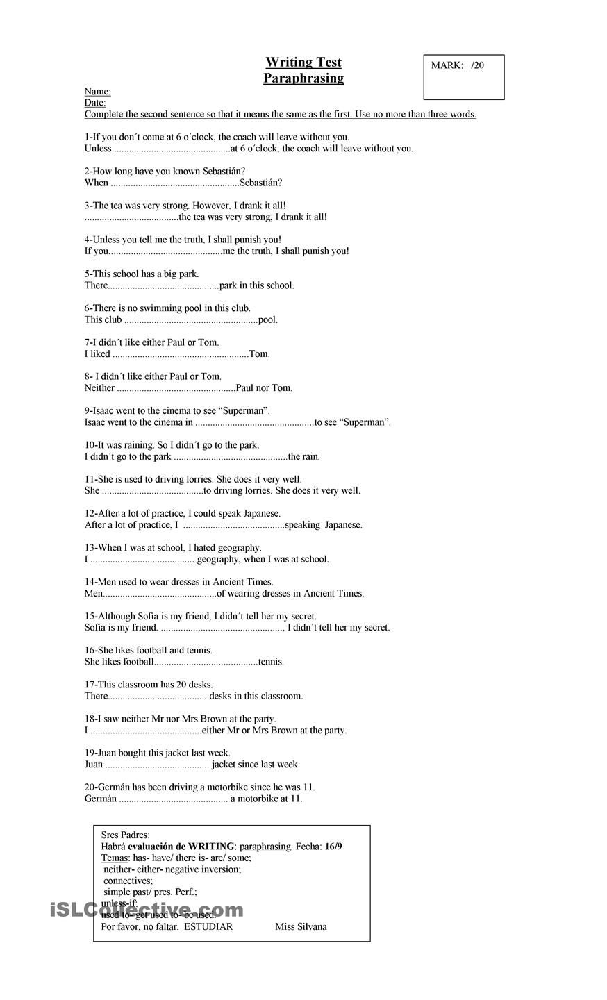 Printable Paraphrase Practice Worksheet Lexia s Blog