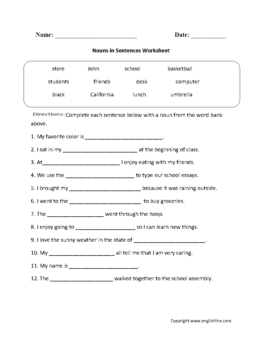 Parts Speech Worksheets | Noun Worksheets | Free Printable Parts Of Speech Worksheets