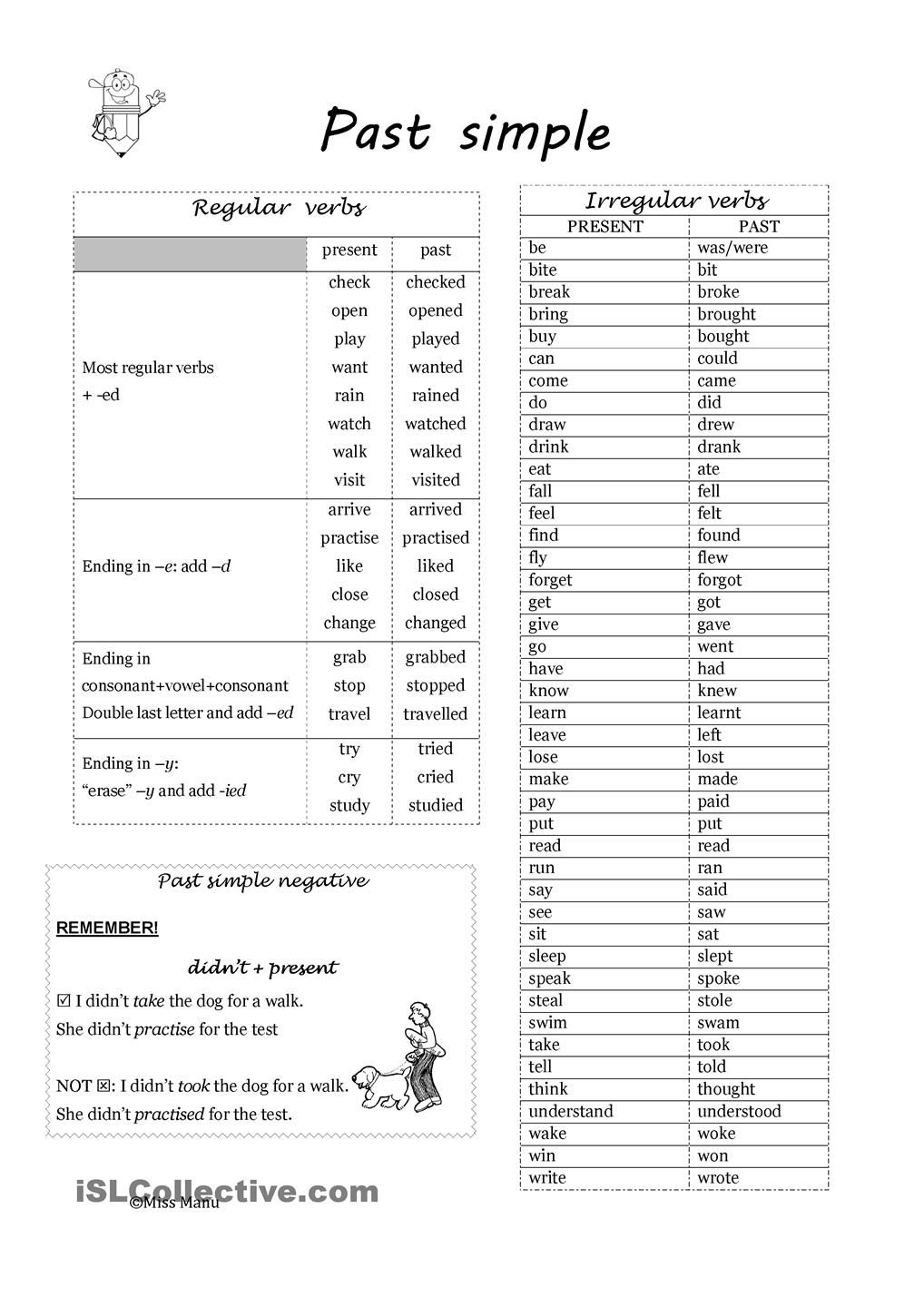 Past Simple Regular And Irregular Verb Exercises