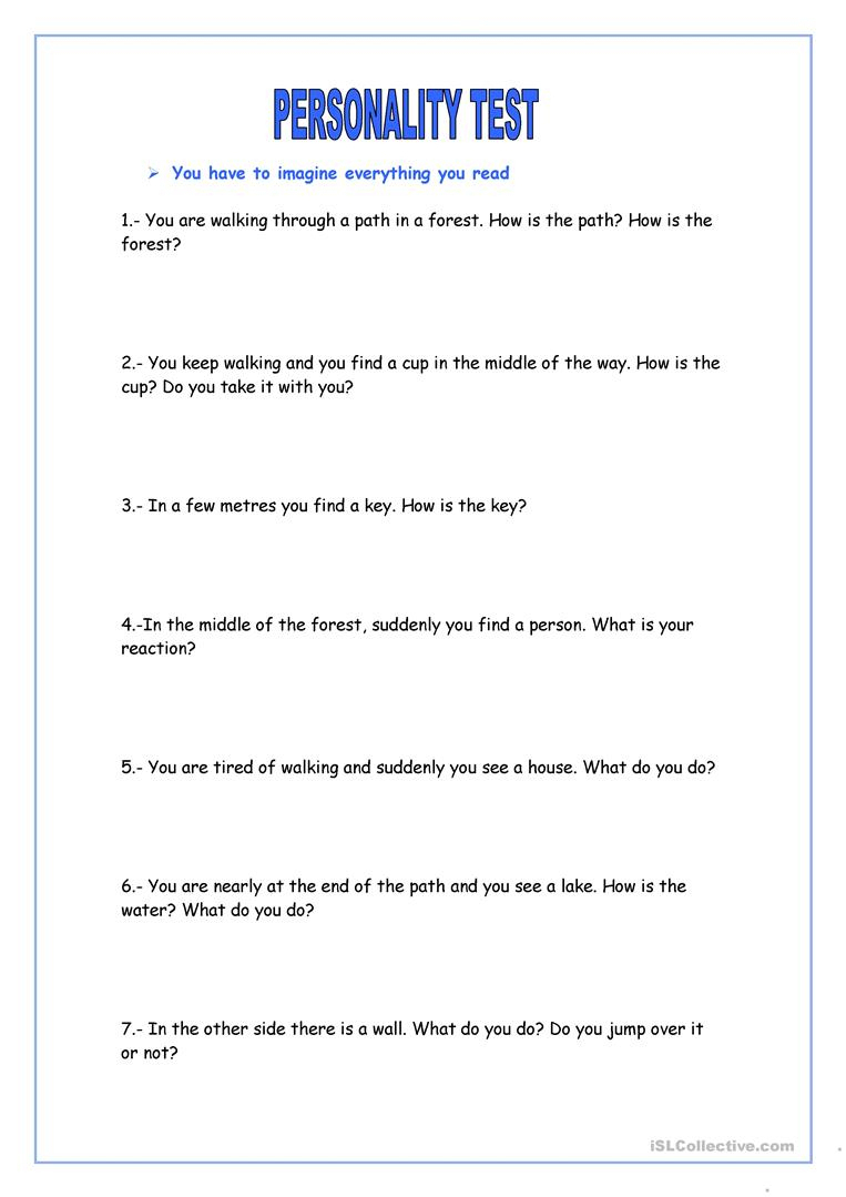 Personality Test Worksheet - Free Esl Printable Worksheets Made | Personality Quiz Printable Worksheet