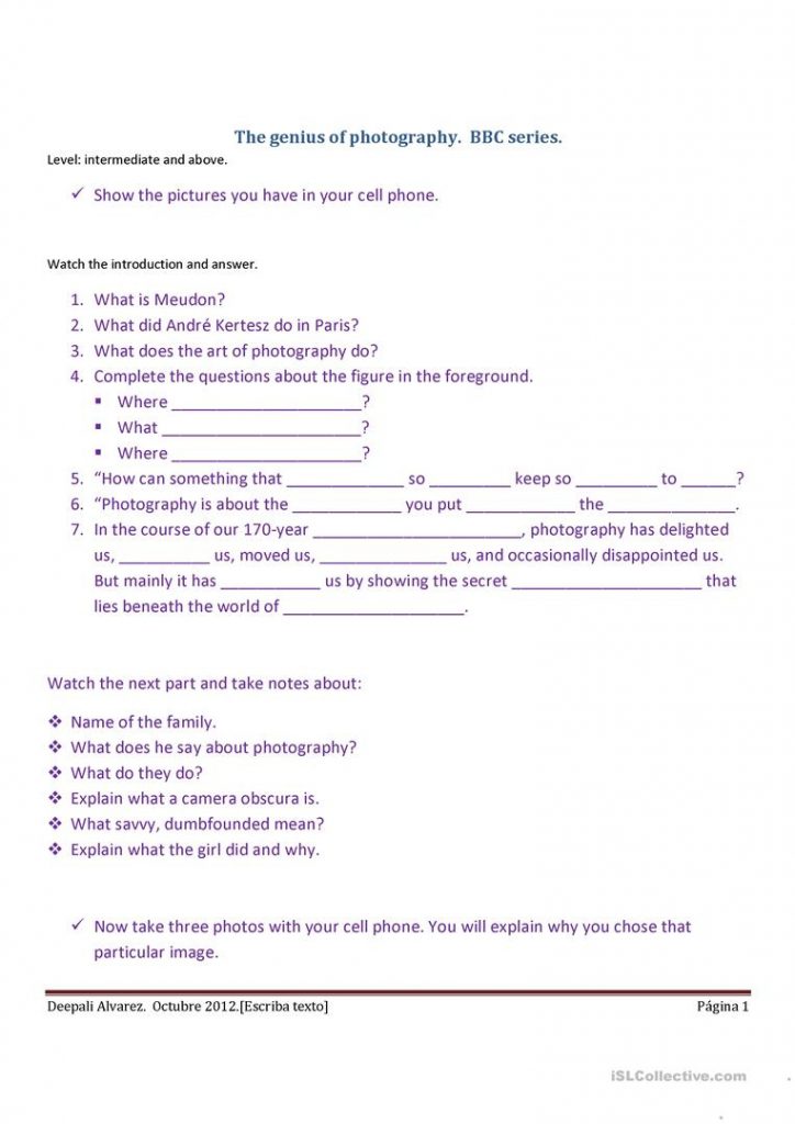 Free Printable Photography Worksheets