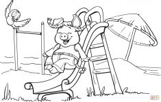 Pig On The Playground Slide Coloring Page | Free Printable Coloring | Free Printable Playground Coloring Worksheets