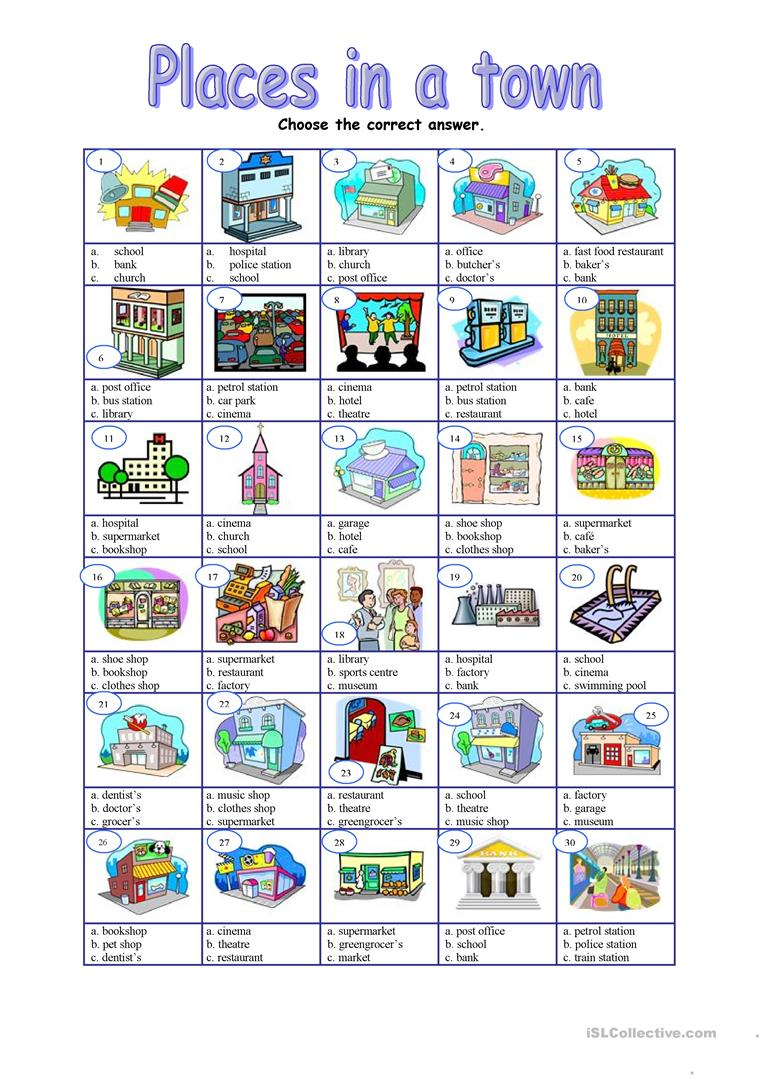 Places In A Town - Multiple Worksheet - Free Esl Printable | Places In Town Worksheets Printables