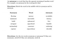 Pleasing Synonym And Antonym Worksheets For First Graders On Free | Free Printable Antonym Worksheets