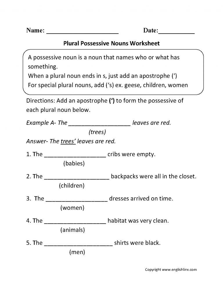 plural possessive nouns worksheets 4th grade posse possessive